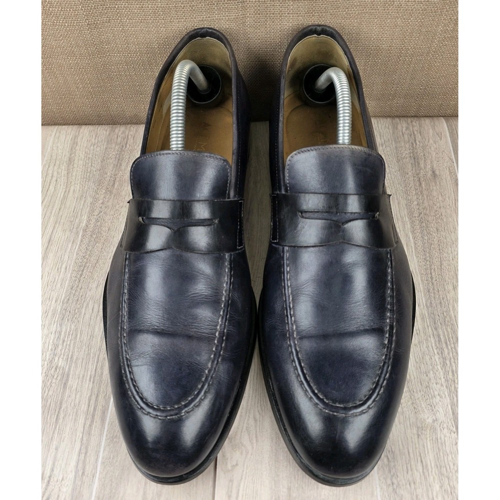 Ace Marks Navy Blue Penny Loafers Mens Size 10D Leather Slip On Dress Shoes